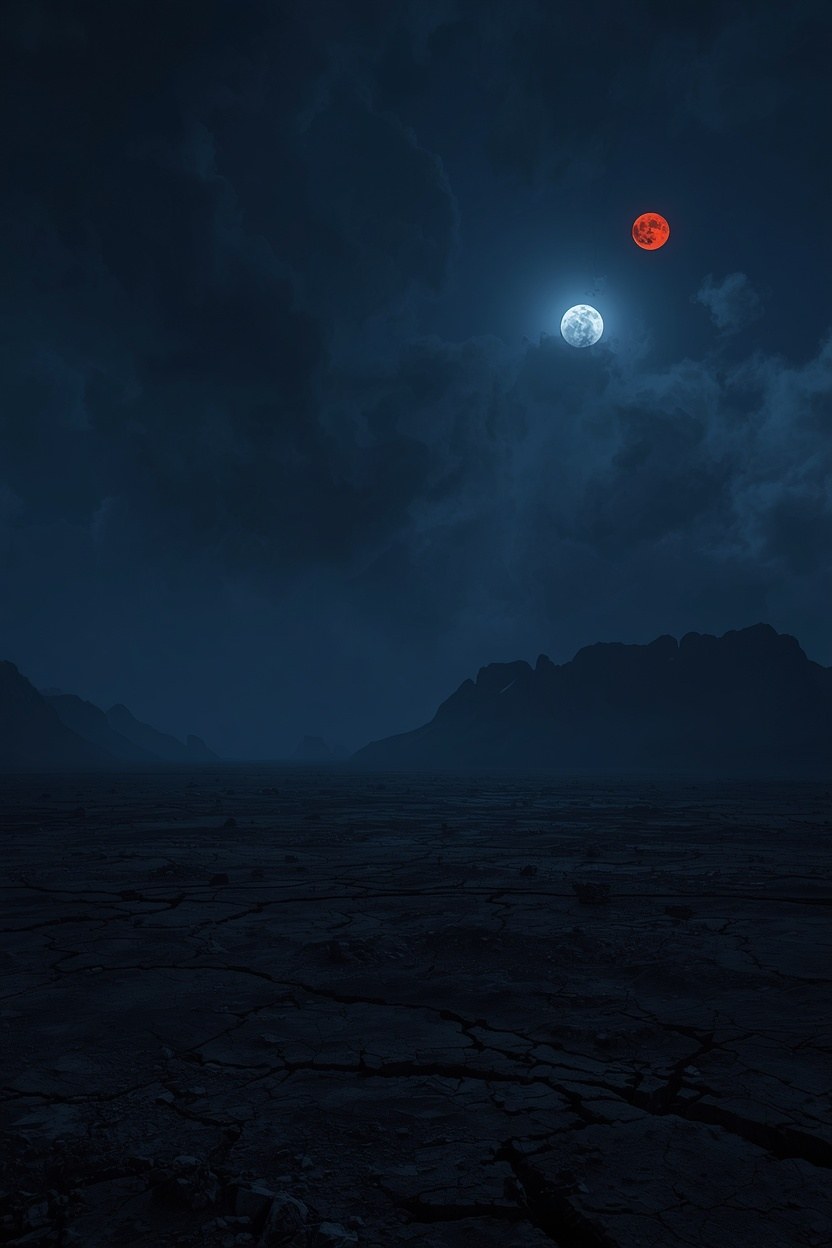 Zeton - two moons over a barren landscape